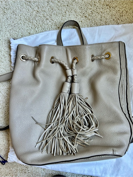 Pebbled Taupe Drawstring Backpack with Decorative Tassel main image 7